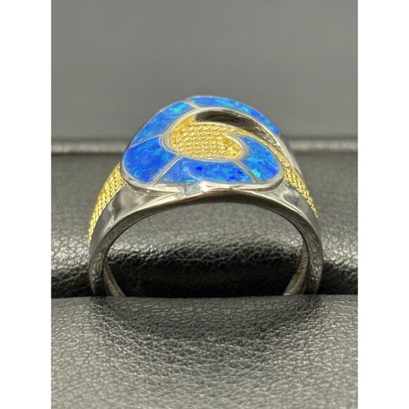 New Condition Two Tone Lab Blue Opal Ring Size 7 - Picture 4 of 11
